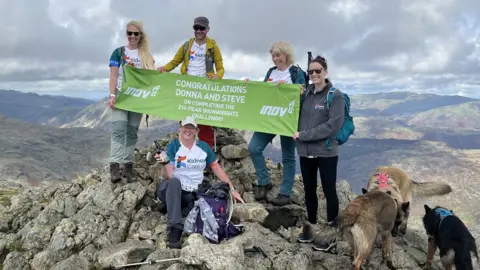 Anne-Marie Tasker/BBC Steve Harrison and team at top of Wetherlam