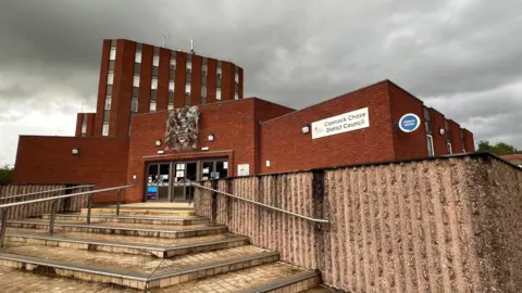 A view of the steps leading up to the front of the Cannock Chase District Council office building. 