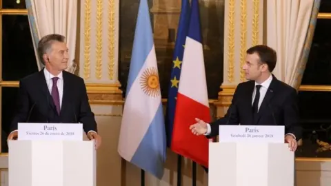 Reuters Argentina's President Mauricio Macri and France's President Emmanuel Macron speak during a press conference at the Elysee Palace in Paris, France, January 26, 2018.