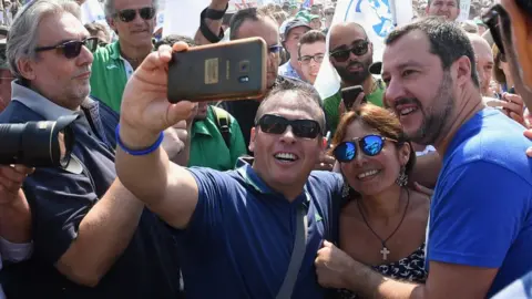 Getty Images Matteo Salvini, Minister of Interior arrives at the Lega Nord Meeting on July 1, 2018 in Pontida, Bergamo, Italy