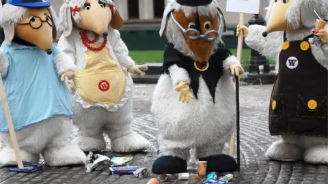 Press Association The Wombles tidy up Leicester Square, London, during the launch of a campaign against litter in the countryside.