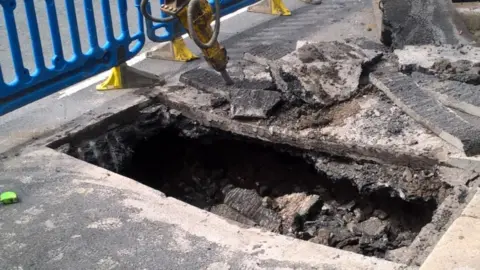 Durham County Council Hole in the ground in Seaton Lane