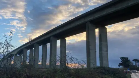 Andrew Woodger/BBC Orwell Bridge, from the road below