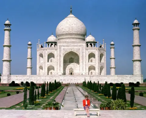 Martin Keene/ PA The Princess of Wales sits in front of the Taj Mahal alone, during a Royal tour of India on 11 Feb 1992