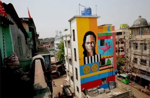 EPA A general view of a painted building at Sonagachi red light district in Kolkata