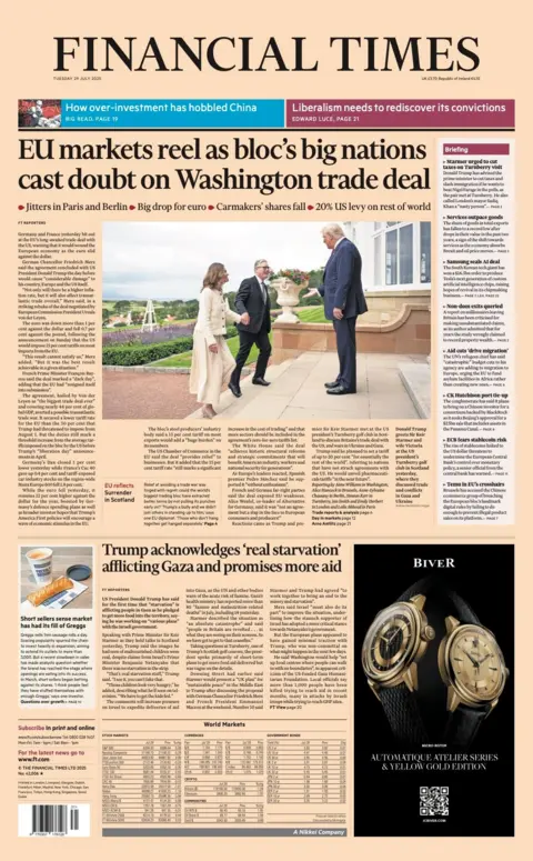  "EU markets reel as bloc's big nations cast doubt on Washington trade deal".