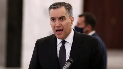 EPA Mustapha Adib speaks to the media after his appointment as Lebanon's prime minister (31 August 2020)