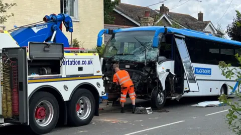 Richard Knights/BBC A bus crashed in Bicknacre, Essex