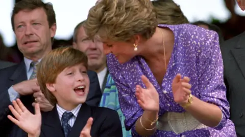 PA Media Prince William and his mother, Diana, at Wimbledon in 1991