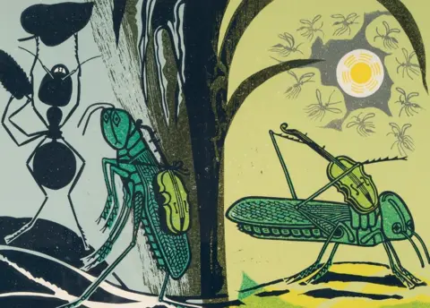 The Edward Bawden Estate Edward Bawden (1903—1989) Aesop's Fables: Ant and Grasshopper, 1970, linocut on paper