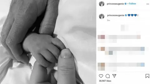 Princess Eugenie/PA Wire Picture of baby's hand posted on Instagram