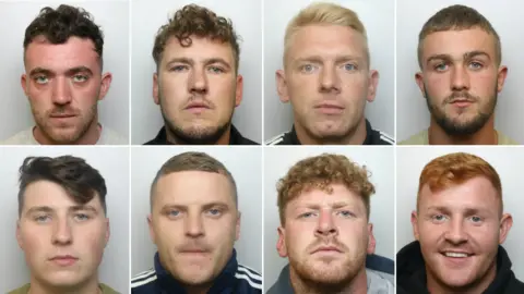 West Yorkshire Police Clockwise from top left: Ashley Buss, Andrew Rowse, Darren Fisher, Jack Burgess, Ricky Flint, Nathan Conroy, Lewis Shenbanjo, Kayne Regan