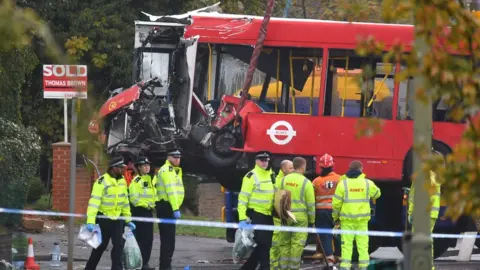 PA Media Bus involved in a crash, Orpington, London