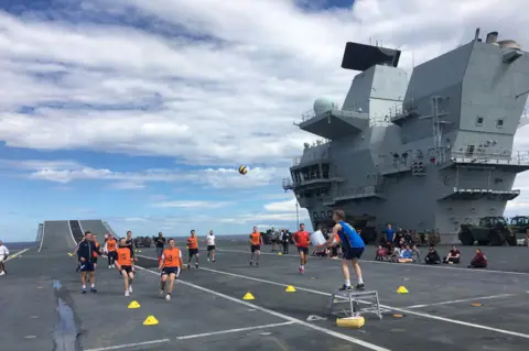 HMS Queen Elizabeth Bucketball on HMS Queen Elizabeth