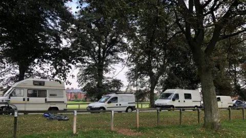 Rebecca Carr Vans parked at the Knavesmire in York