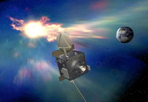 Airbus UK Artist's concept of Vigil looking at an outburst of the Sun approaching Earth