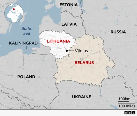 A BBC map showing the locations of Lithuania, Belarus and the Russian exclave Kaliningrad