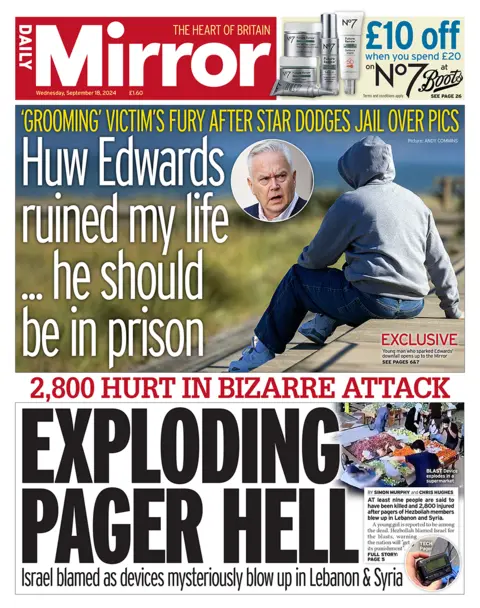 "Exploding pager hell" says the Daily Mirror