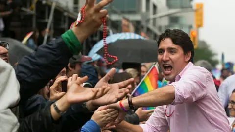 Getty Images Justin Trudeau at Toronto Pride in 2015