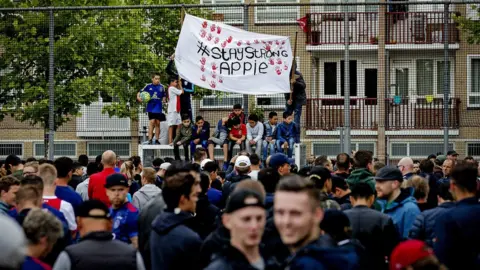 EPA Supporters gather in front of the house of Abdelhak Nouri in Amsterdam, 14 July 2017