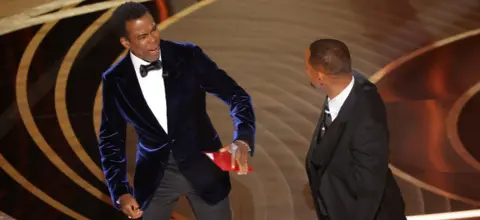 Reuters Will Smith and Chris Rock on stage at the Oscars