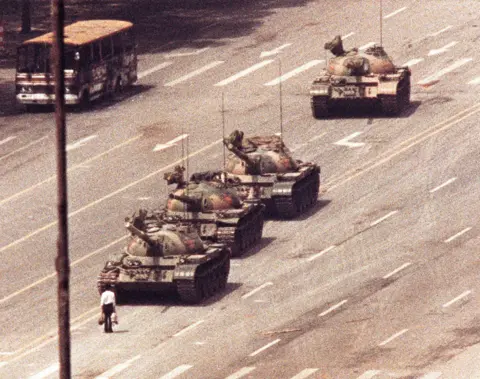 Reuters A lone protester confronts a column of Chinese tanks in the Tiananmen Square protests of 1989, Beijin