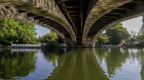 BBC Weather Watcher DereksDisco The underside of Reading Bridge with boats seen moored on the bank opposite