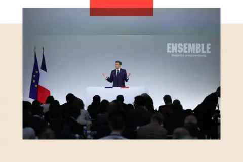 Emmanuel Macron addresses a crowd