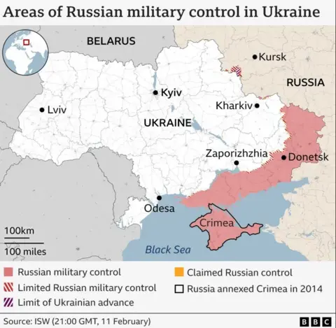 Map of military control areas in Russia in Ukraine 