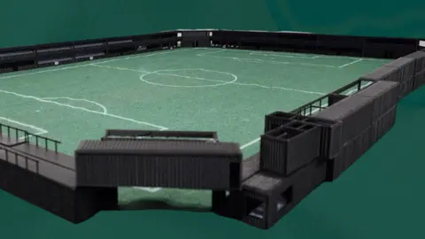 Supplied An image of Newark and Sherwood FC's potential new stadium made out of shipping containers