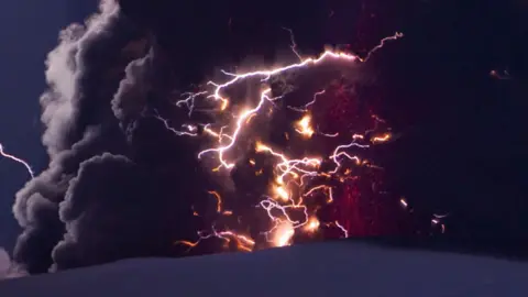 Lightning in a dark sky