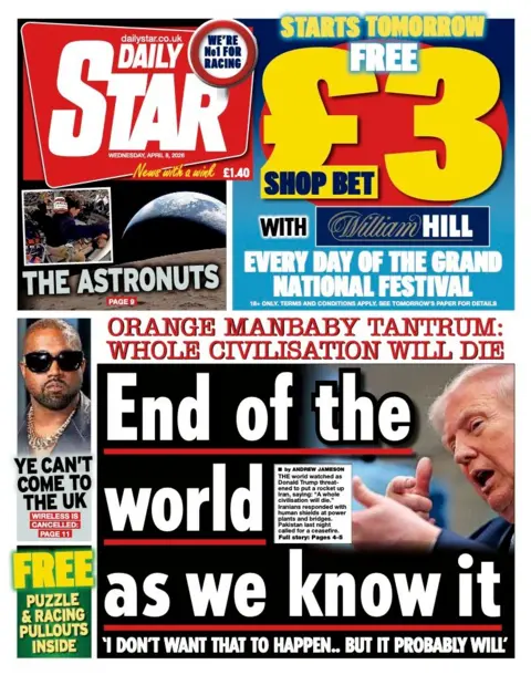The headline on the front page of the Daily Star reads: “End of the world as we know it”.