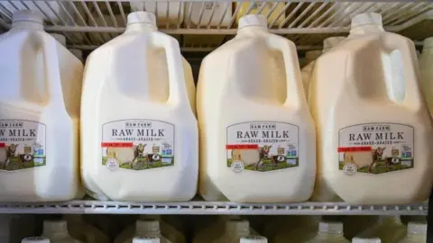 Jugs of raw milk in story