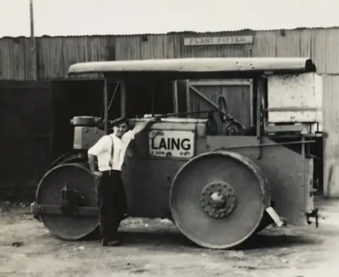 Lloyd Sluman A steamroller used in the construction of the base