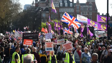 PA The March to Leave outside the House of Parliament in London