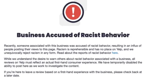 YELP An example of the alert