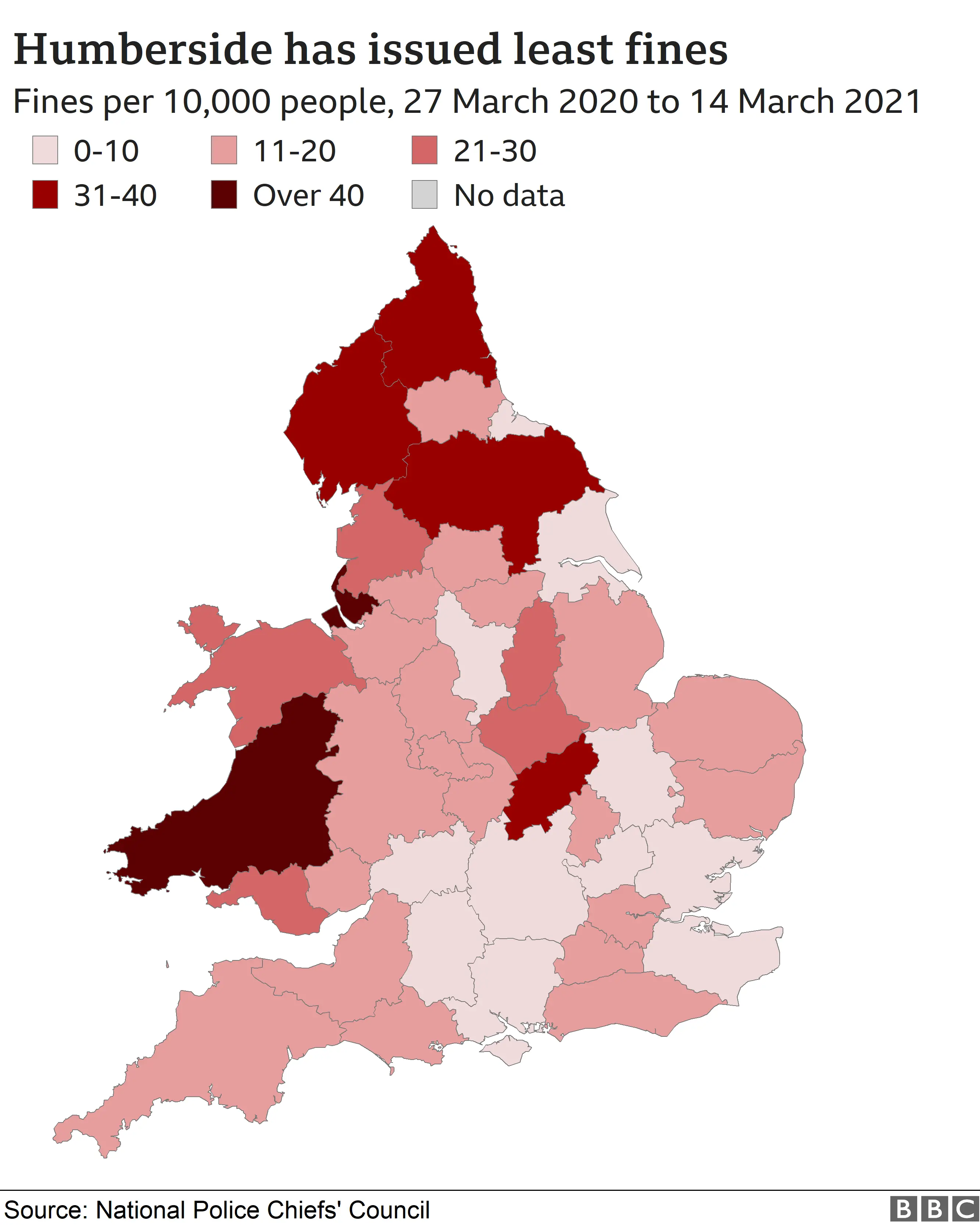 Map showing fines by area