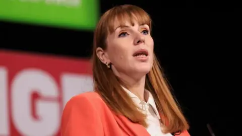 EPA Angela Rayner, British deputy prime minister speaks ahead of British Prime Minister Keir Starmer's 'Plan for Change' speech at Pinewood Studios in Iver Heath