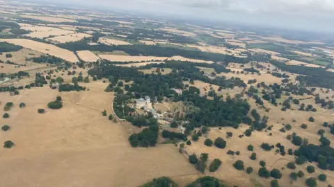 Howard Cook Aerial view of parched lawns around Ickworth