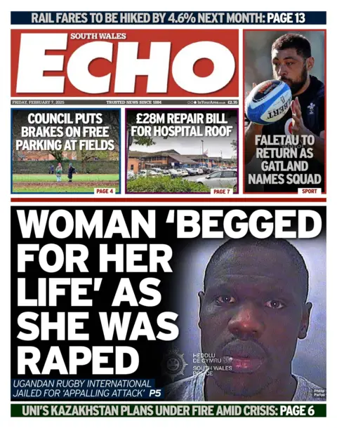 South Wales Echo front page of the South Wales Echo