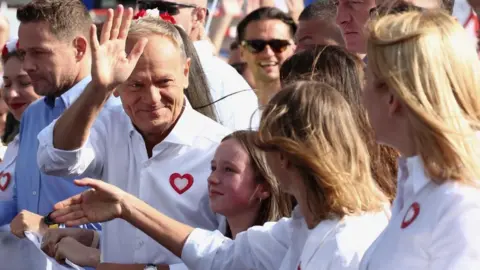 Reuters Donald Tusk, the leader of the largest opposition grouping Civic Coalition (KO) and Rafal Trzaskowski, mayor of Warsaw attend the "Marsz Miliona Serc" rally, in Warsaw, Poland, October 1