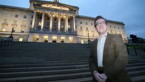 PAUL FAITH Christopher Stalford outside Stormont