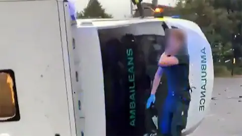 Ambulance on its side