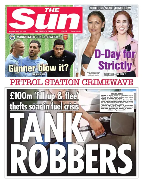 "Tank robbers" reads the headline of the Sun.