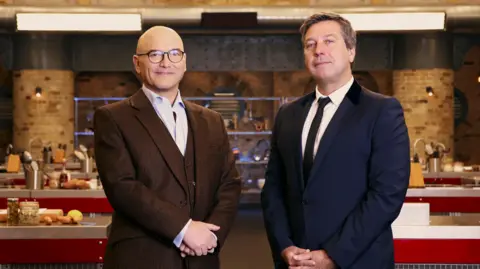 Gregg Wallace and John Torode pictured on the set of MasterChef