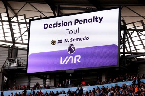 The big screen at Etihad Stadium showing a penalty being awarded after a VAR check