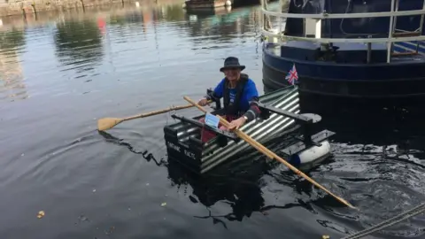 Nicola Cutler Major Mick on the Tintanic in the canal