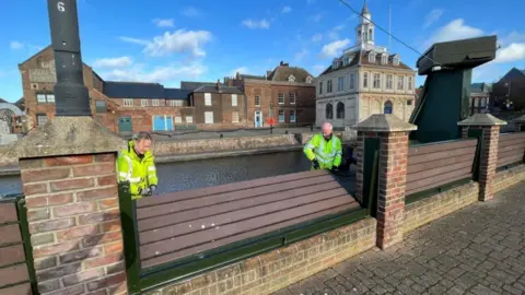Shaun Whitmore/BBC Flood gates in King's Lynn