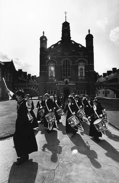 Tom Smith Christ's Hospital Band practising in the quad, Horsham, West Sussex