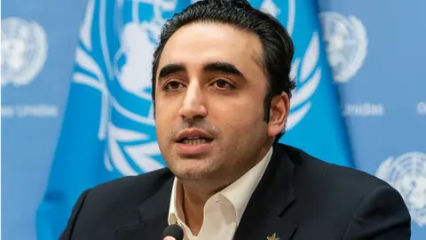 Getty Images ress briefing by Minister for Foreign Affairs of the Islamic Republic of Pakistan Bilawal Bhutto Zardari at UN Headquarters.